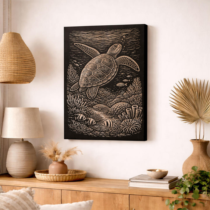 Sea Turtle Engraved Birch Art Panel