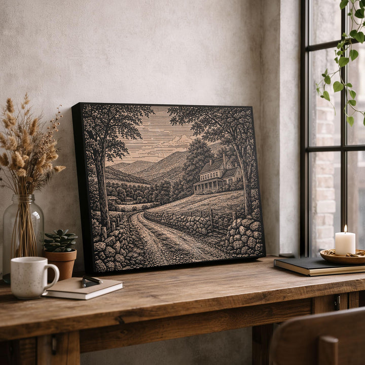 Berkshires Farmhouse Engraved Birch Art Panel