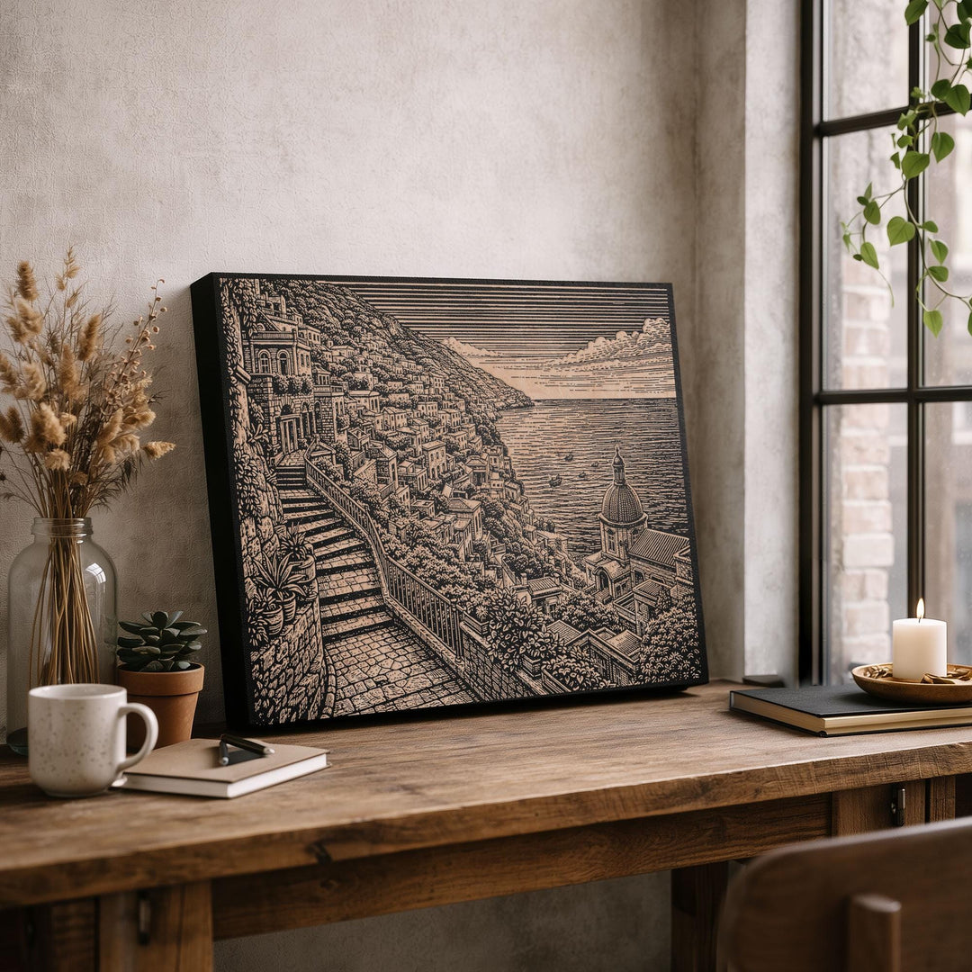 Positano Italy Engraved Birch Art Panel