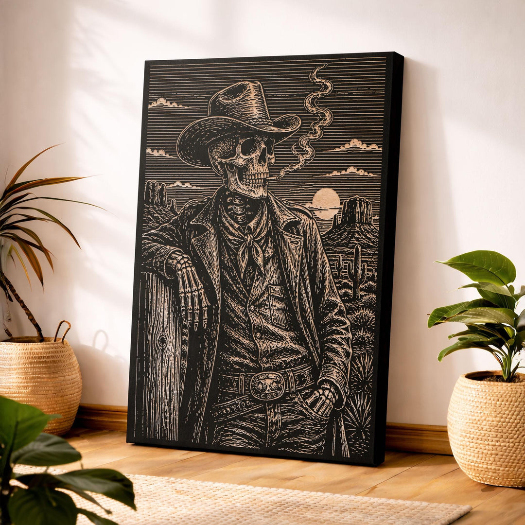 Skeleton Cowboy Engraved Illustration