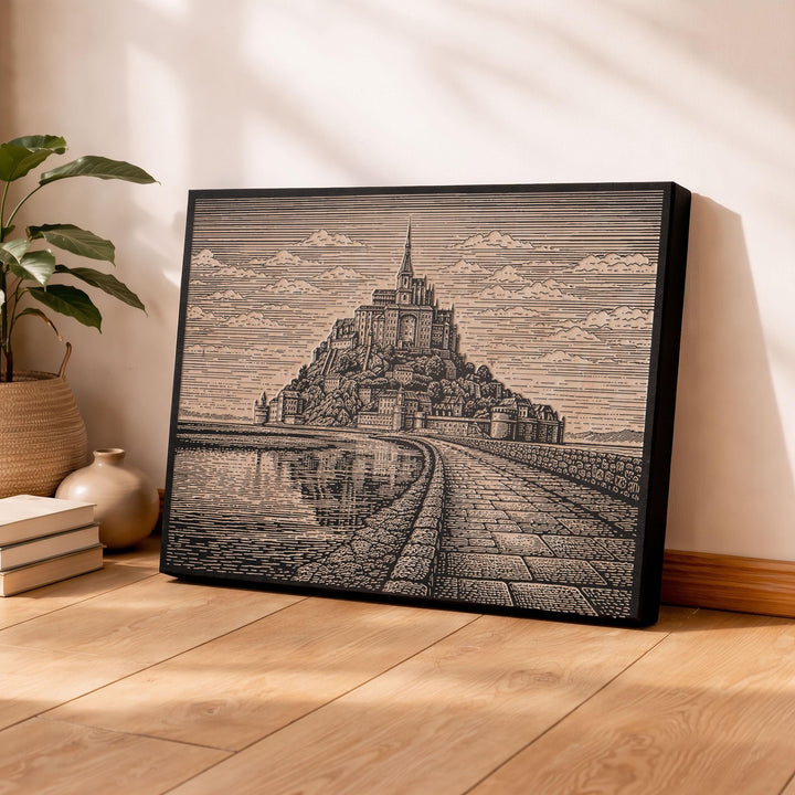 Mont Saint-Michel Engraved Birch Art Panel