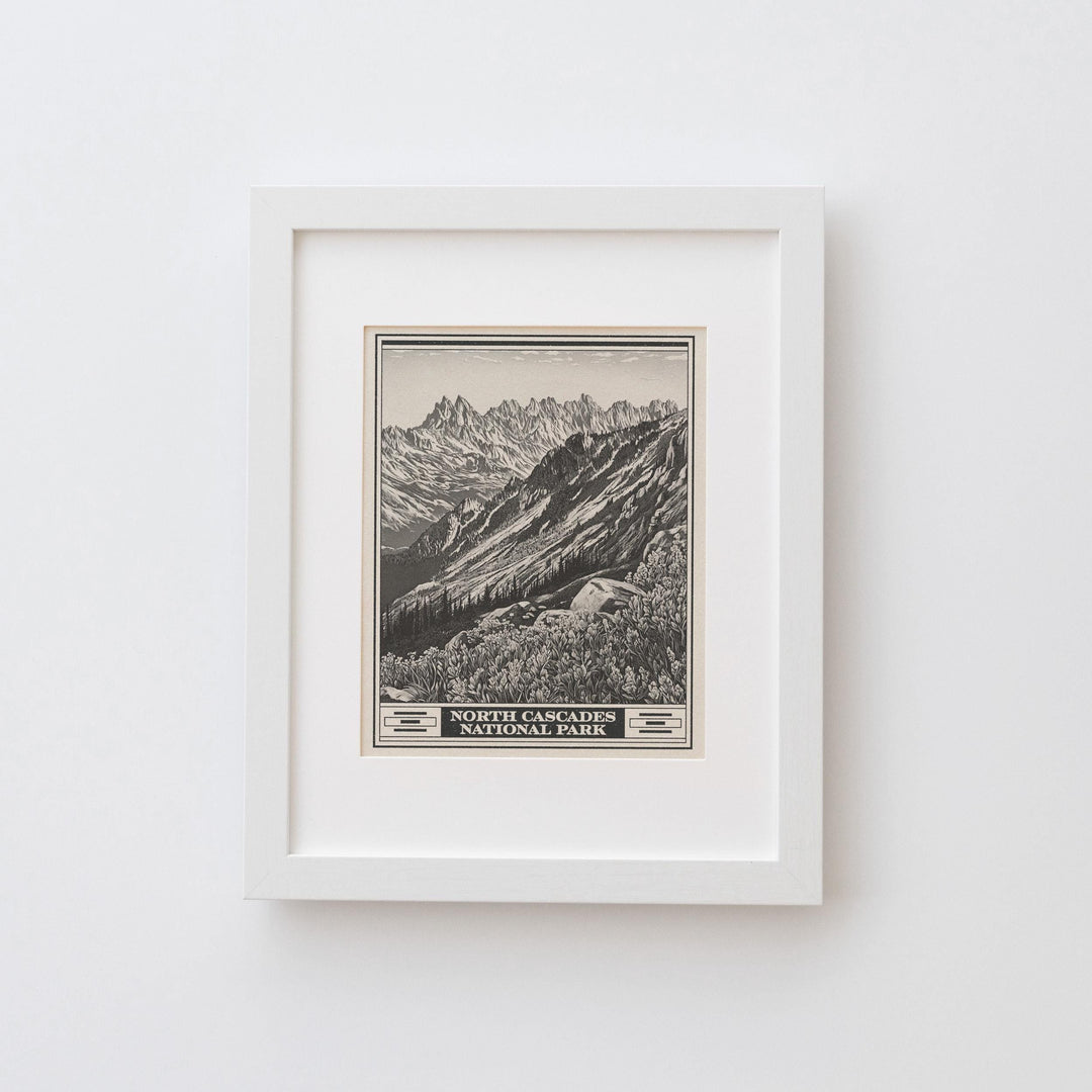North Cascades National Park Lithograph Style Print - Vintage Washington archival matte fine art print Gift. Thunder Creek Boats dot Ross