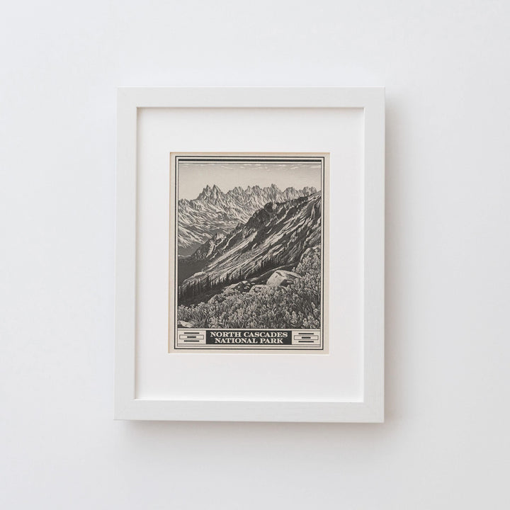 North Cascades National Park Lithograph Style Print - Vintage Washington archival matte fine art print Gift. Thunder Creek Boats dot Ross