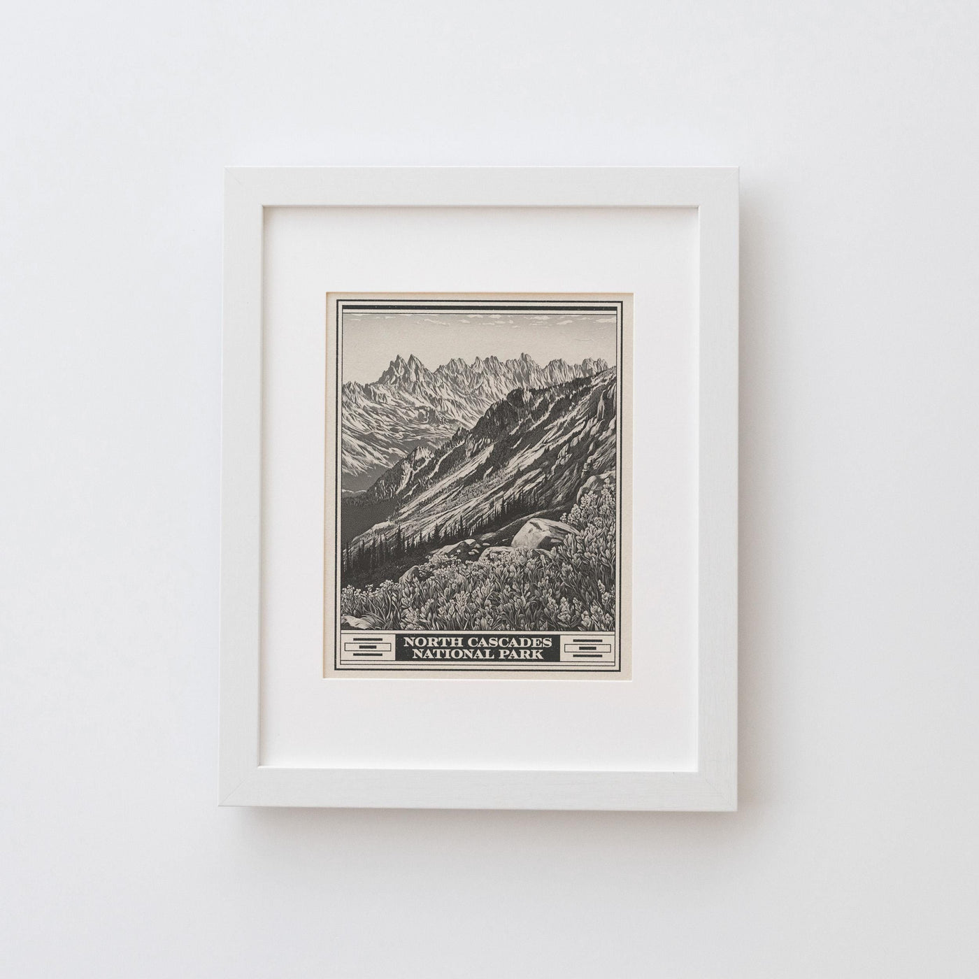 North Cascades National Park Lithograph Style Print - Vintage Washington archival matte fine art print Gift. Thunder Creek Boats dot Ross