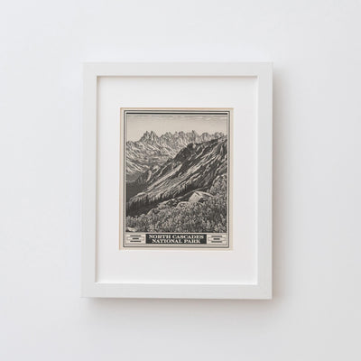 North Cascades National Park Lithograph Style Print - Vintage Washington archival matte fine art print Gift. Thunder Creek Boats dot Ross