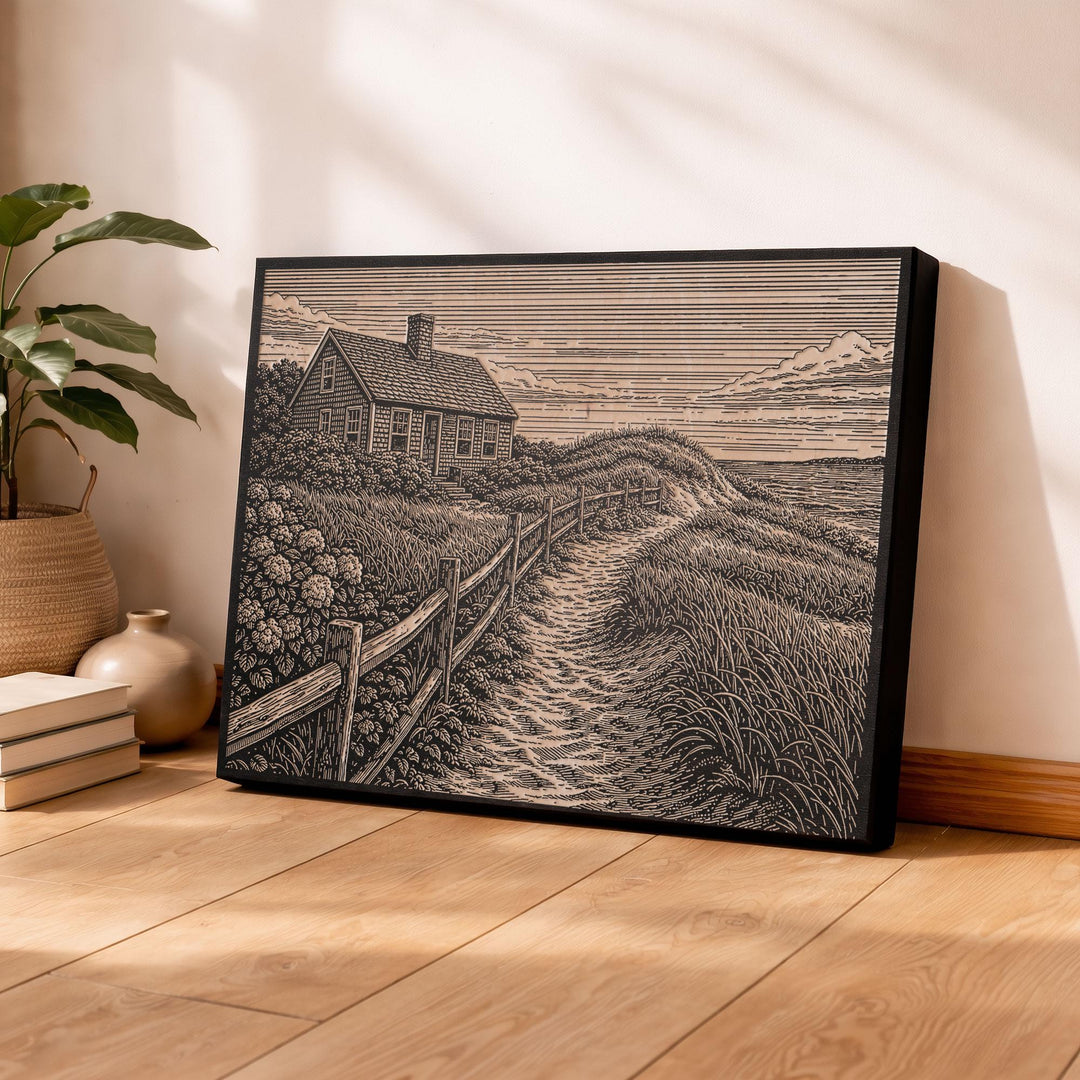Coastal Cottage Engraved Birch Art Panel