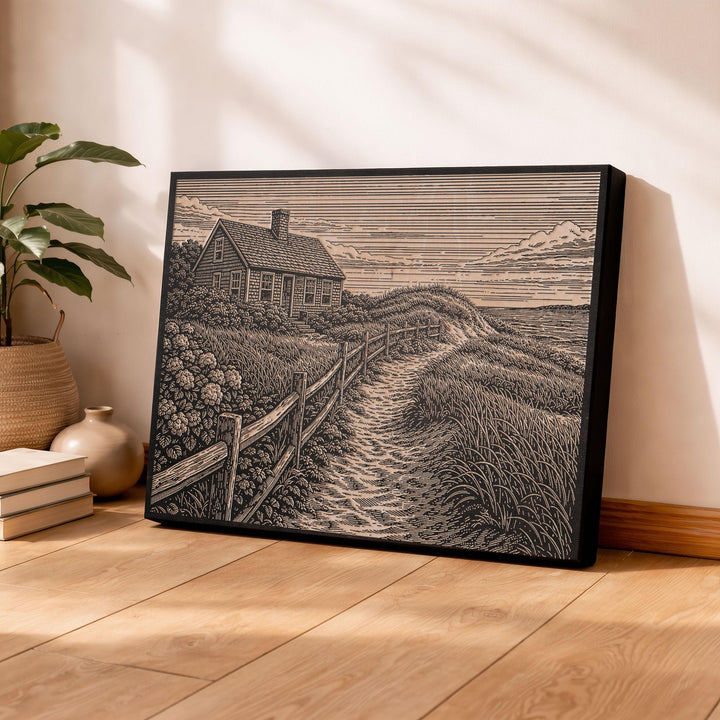 Coastal Cottage Engraved Birch Art Panel