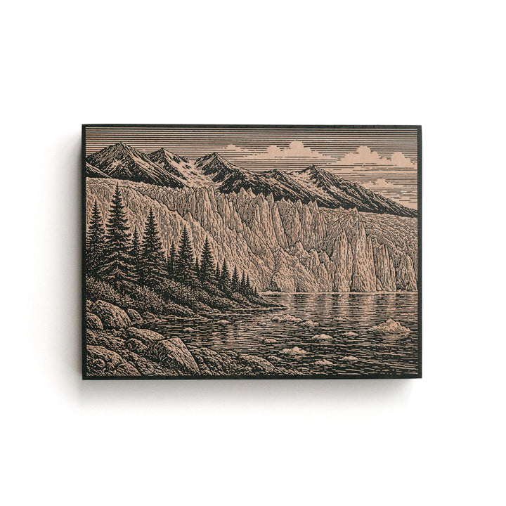 Glacier and Spruce Shore Engraved Birch Art Panel