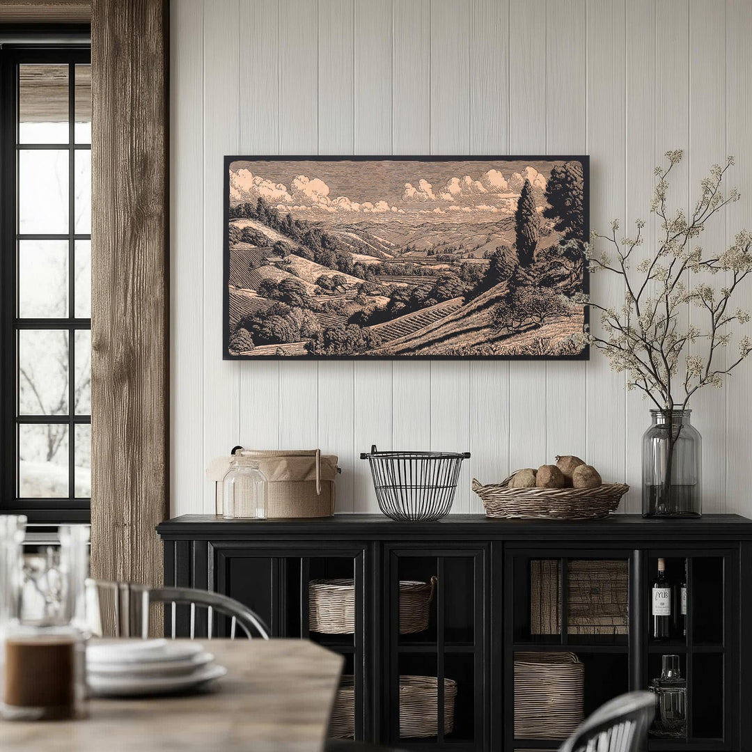 Wine Country Engraved Illustration