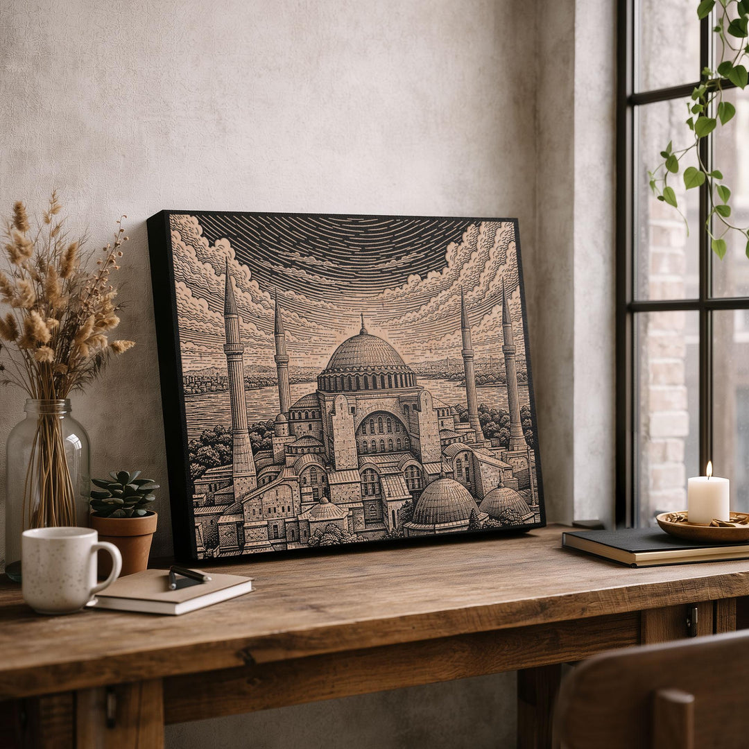 Blue Mosque Engraved Birch Art Panel