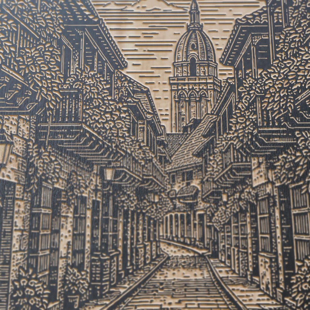 Cartagena Street Engraved Birch Art Panel
