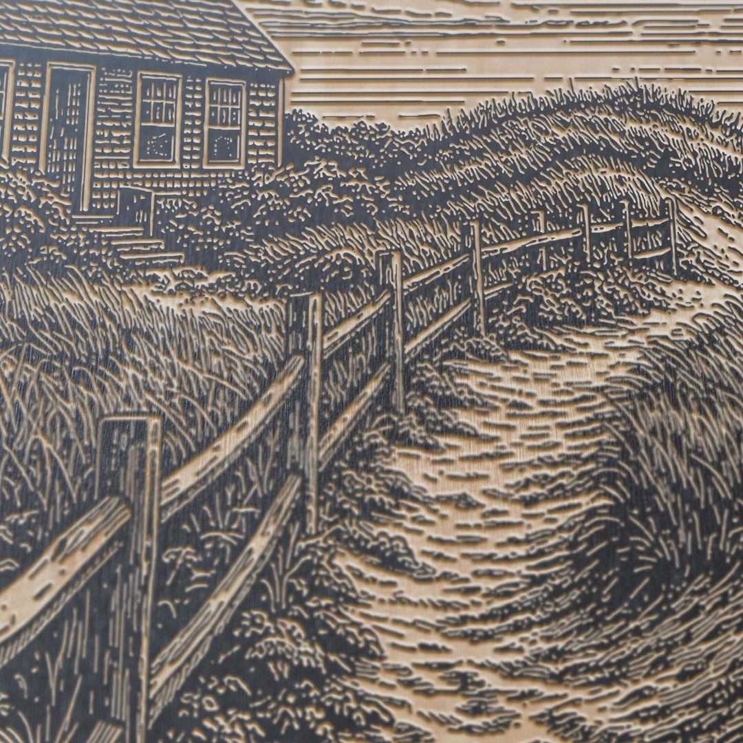 Coastal Cottage Engraved Birch Art Panel