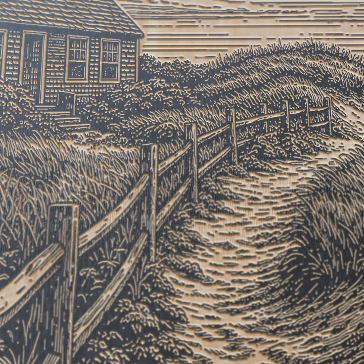 Coastal Cottage Engraved Birch Art Panel