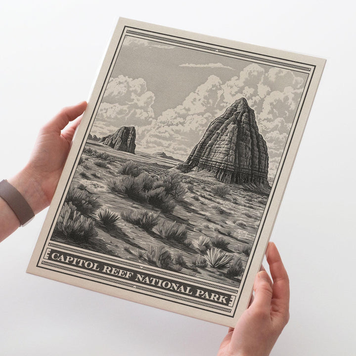 Capitol Reef National Park Lithograph Style Print - Vintage Utah archival matte fine art print. Cathedral Valley Castle Desert Gift.