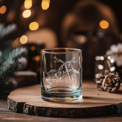 Motorcycle Glasses | Biker Themed Personalized Whiskey, Wine & Beer Glassware, Motorcycle Club Drinkware, Biker Bar Themed Gift