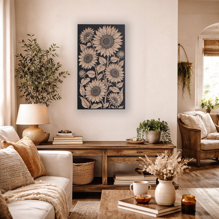 Sunflowers Engraved Birch Art Panel