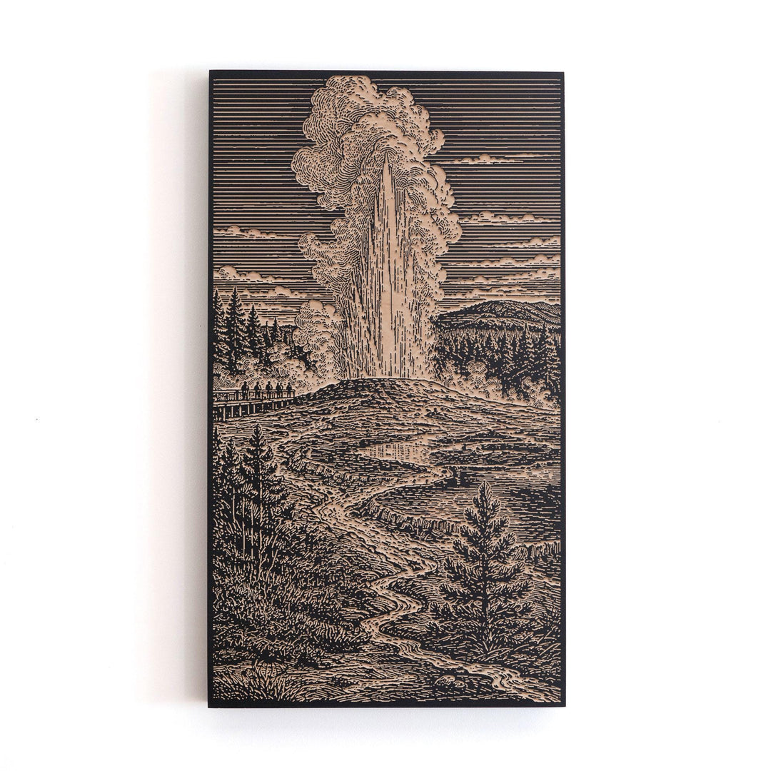 Yellowstone Geyser Basin Engraved Birch Art Panel