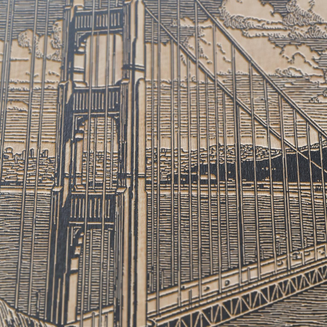 California Golden Gate Bridge Engraved Illustration