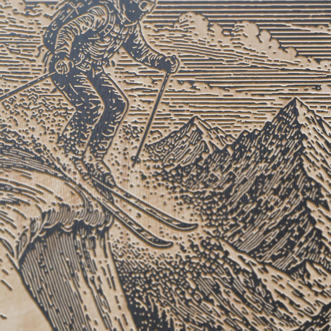 Backcountry Skier Engraved Illustration