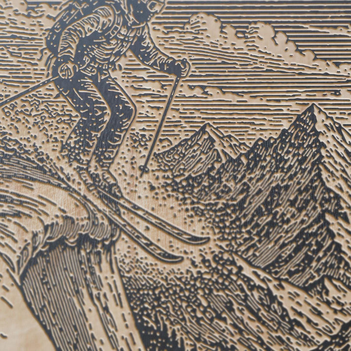 Backcountry Skier Engraved Illustration