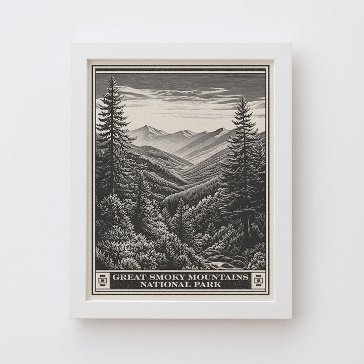Great Smoky Mountains National Park Lithograph, Vintage Tennessee &amp; North Carolina poster design, archival quality matte fine art print gift