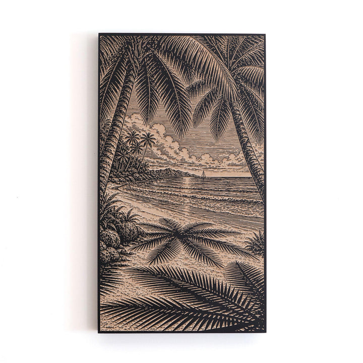 Palm Shadows on the Sand Engraved Birch Art Panel