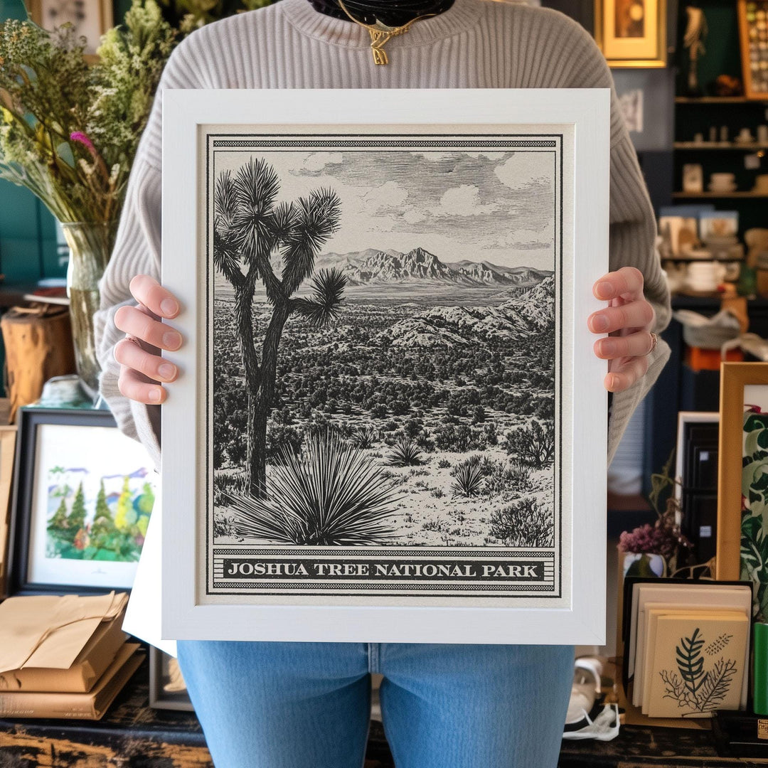 Joshua Tree National Park Lithograph Style Print - Vintage California archival matte fine art print. Western aesthetic gift. Desert travel.