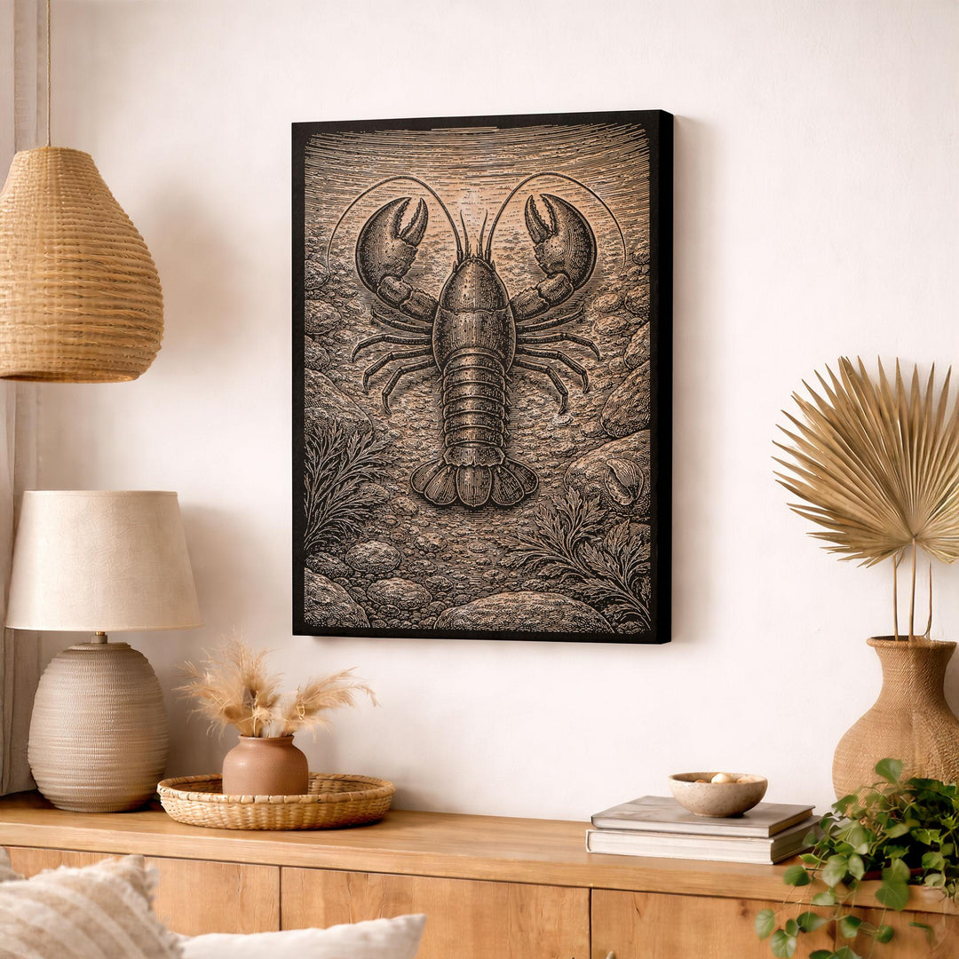 Lobster in Tidal Pool Engraved Birch Art Panel