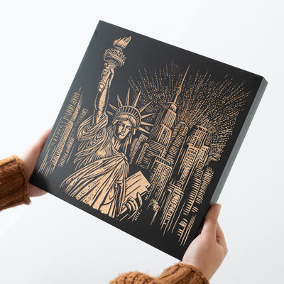 Statue Of Liberty New York City Engraved Birch Wood Panel