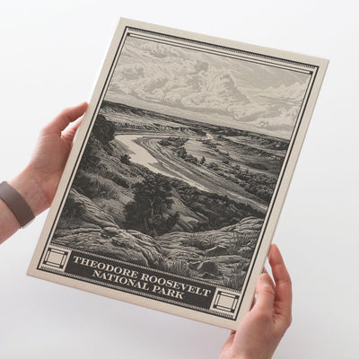 Theodore Roosevelt National Park Lithograph Style Print - Vintage North Dakota archival matte fine art print. Wind Canyon Trail. Travel Gift