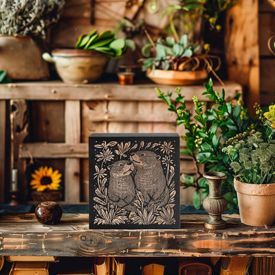 Otters Engraved Birch Wood Panel