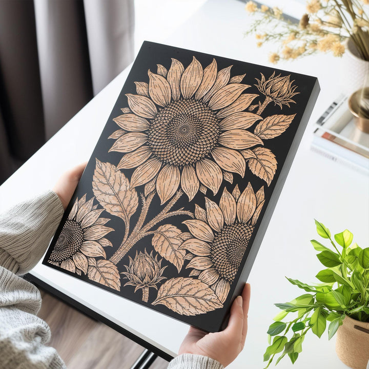 Sunflower Engraved Birch Art Panel