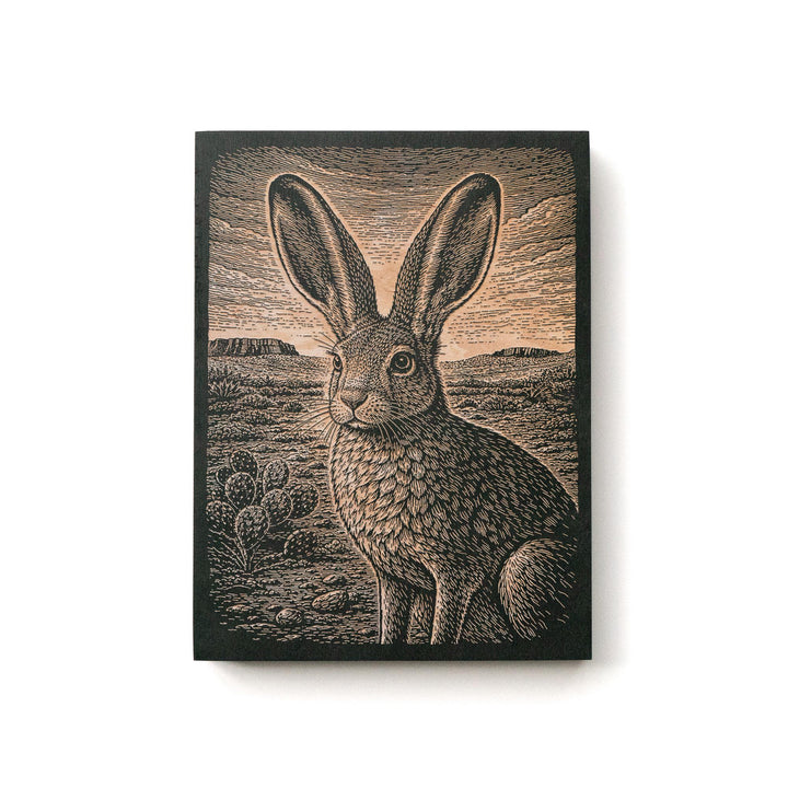 Jackrabbit in Desert Landscape Engraved Birch Art Panel