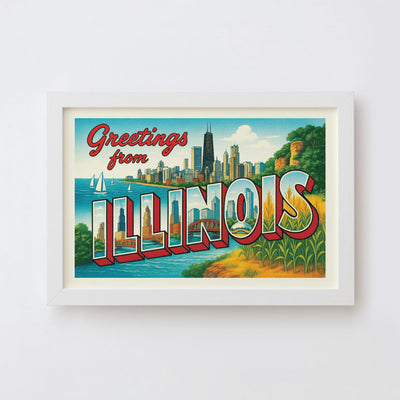 Illinois Postcard Art Print