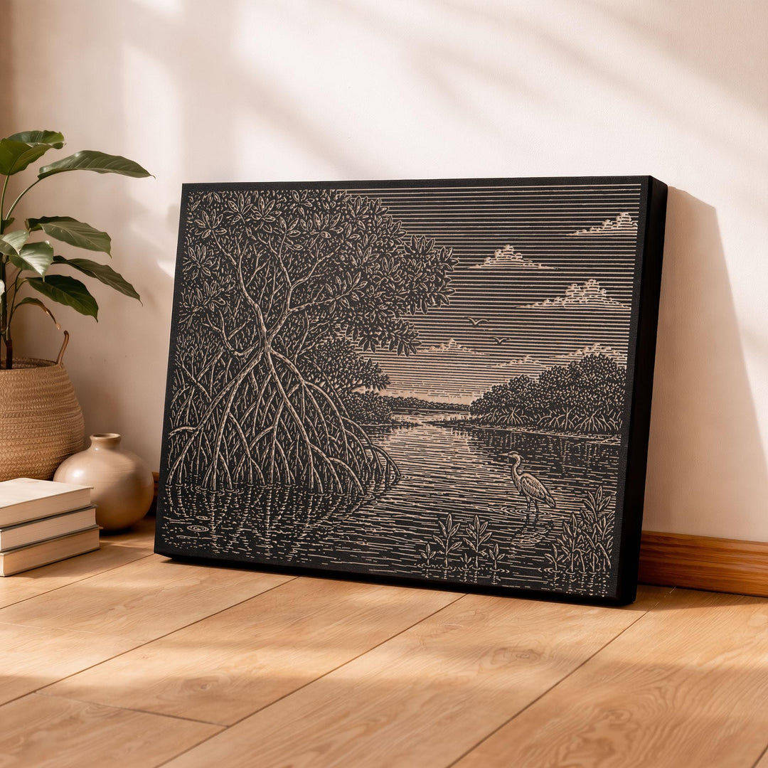 Mangrove Edge and Tidal Water Engraved Birch Art Panel