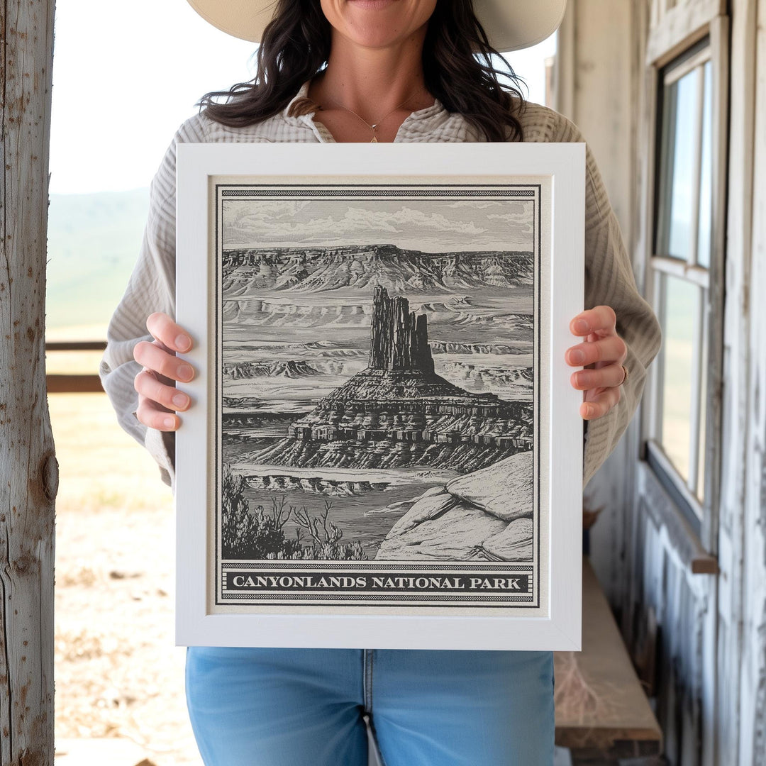 Canyonlands National Park Lithograph Style Print - Vintage Utah archival matte fine art print. Needles Rocks Island in the Sky Desert Gift.