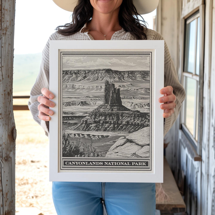 Canyonlands National Park Lithograph Style Print - Vintage Utah archival matte fine art print. Needles Rocks Island in the Sky Desert Gift.