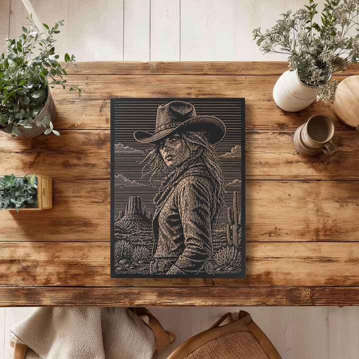 Cowgirl Engraved Illustration