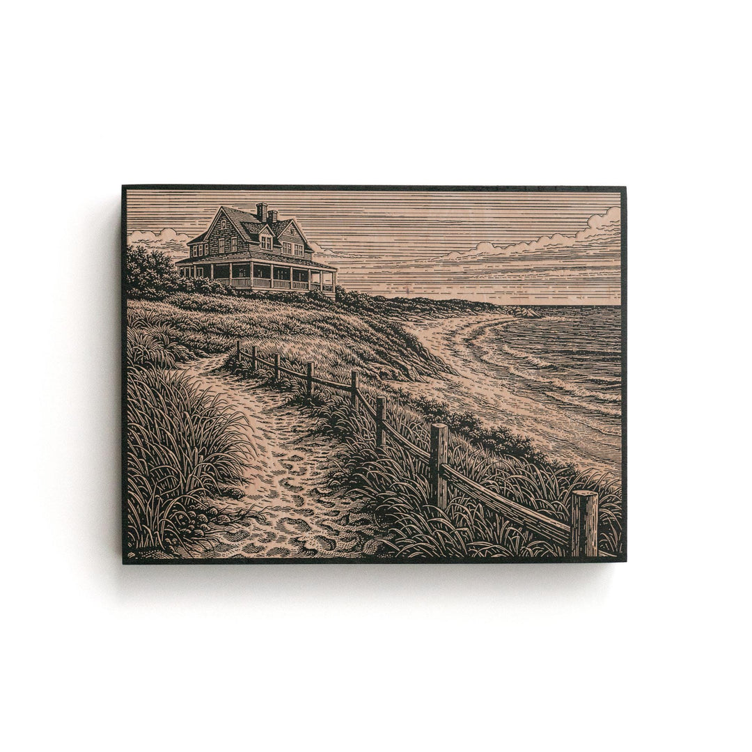 Seaside Cottage Engraved Birch Art Panel