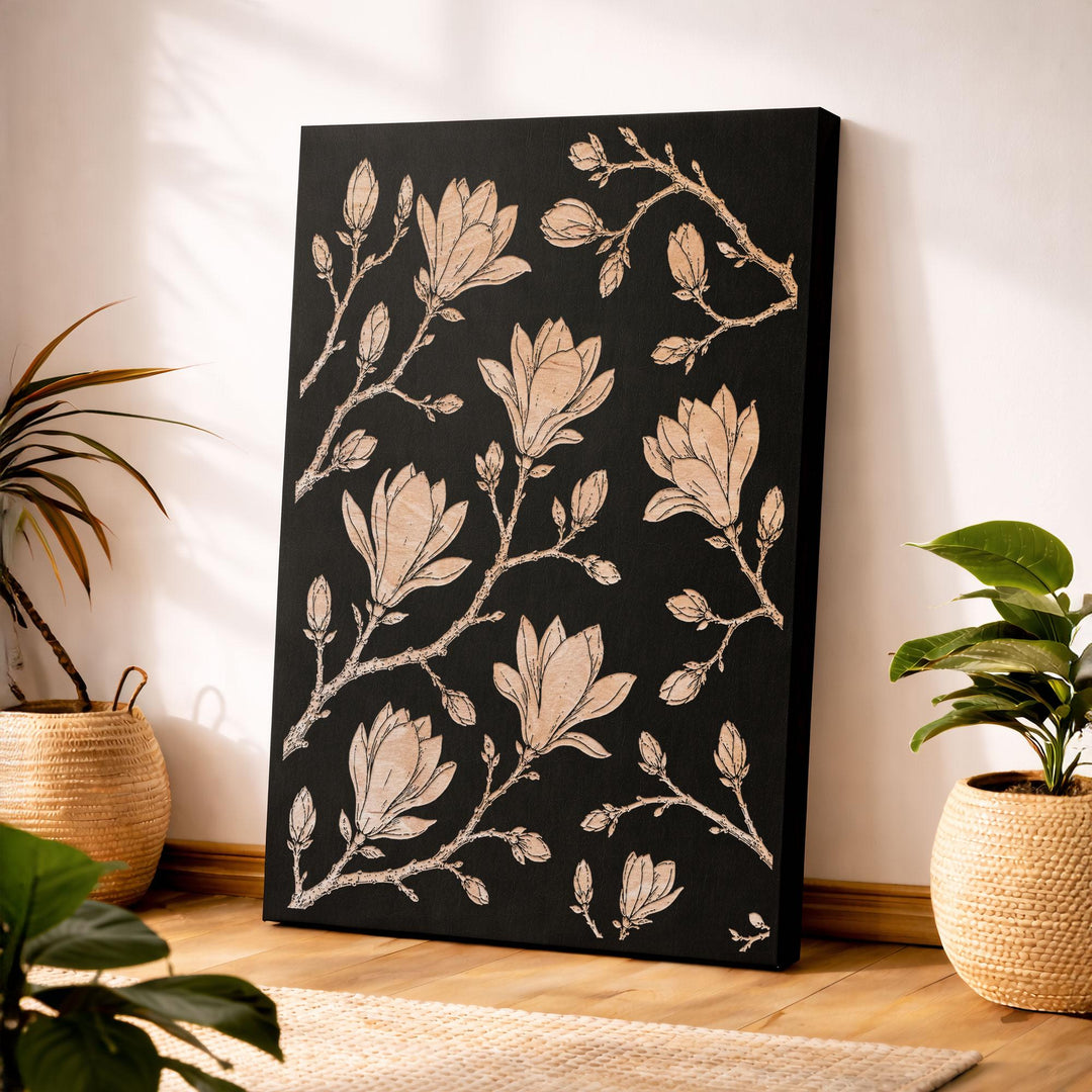 Japanese Magnolia Engraved Birch Art Panel