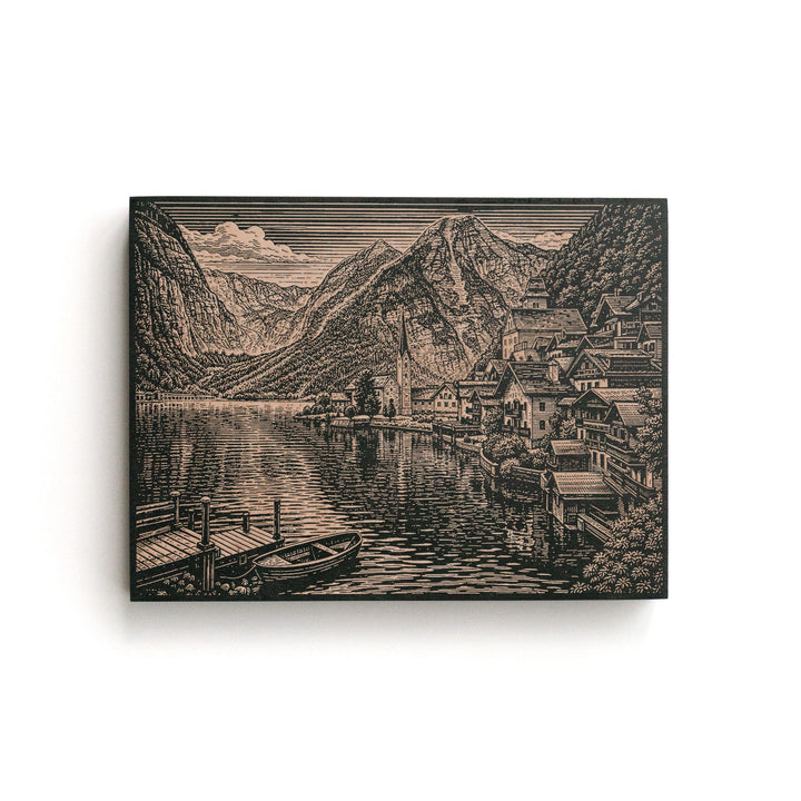 Hallstatt Austria Engraved Birch Art Panel