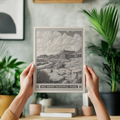 Big Bend Lithograph Style Print - Vintage Texas archival matte fine art print. Chisos mountain range. Rio Grand Chihuahuan Desert. West Gift