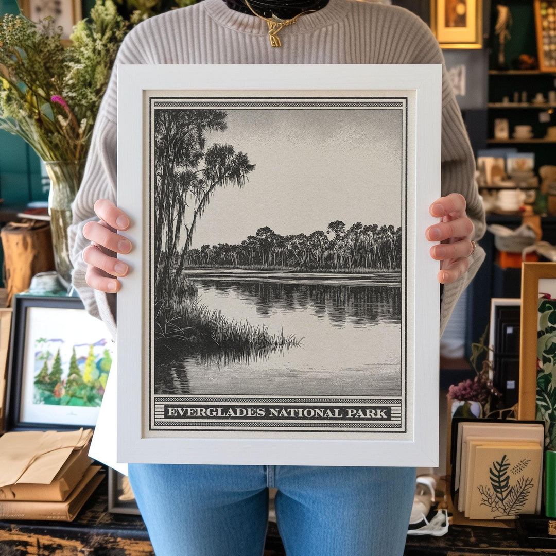 Everglades National Park Lithograph Style Print - Vintage Florida archival matte fine art print. South Florida Alligator Wildlife Swamp Gift