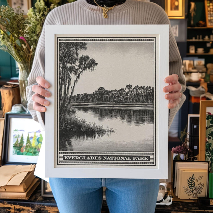 Everglades National Park Lithograph Style Print - Vintage Florida archival matte fine art print. South Florida Alligator Wildlife Swamp Gift