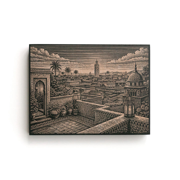 Marrakech Rooftop Courtyard Engraved Birch Art Panel
