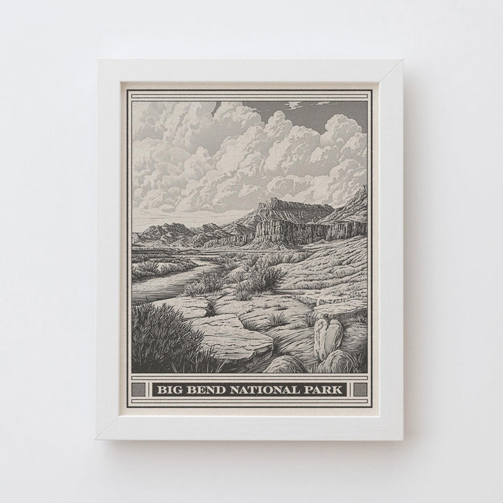 Big Bend Lithograph Style Print - Vintage Texas archival matte fine art print. Chisos mountain range. Rio Grand Chihuahuan Desert. West Gift