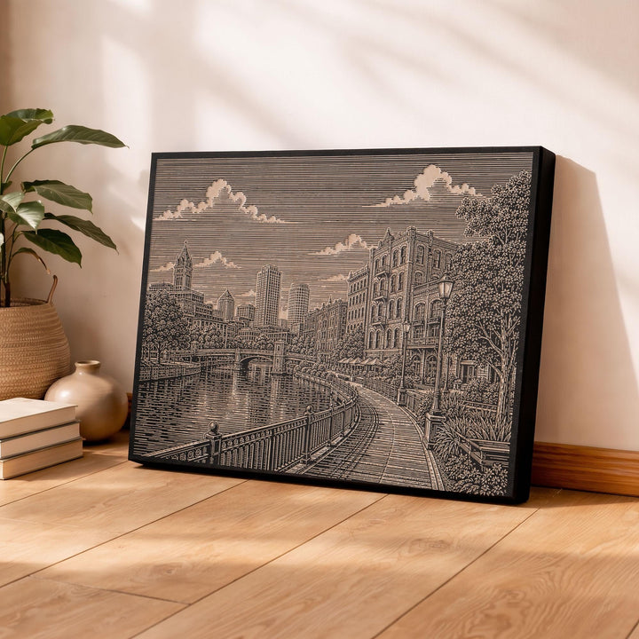 Milwaukee Riverwalk Engraved Birch Art Panel