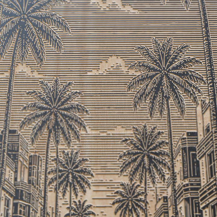 Miami Beach Art Deco Palm Street Engraved Birch Art Panel