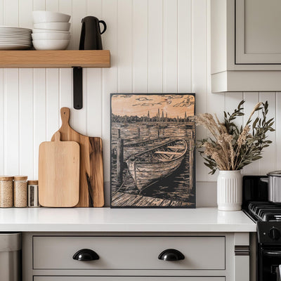 Wooden Row Boat in Marina Wall Art