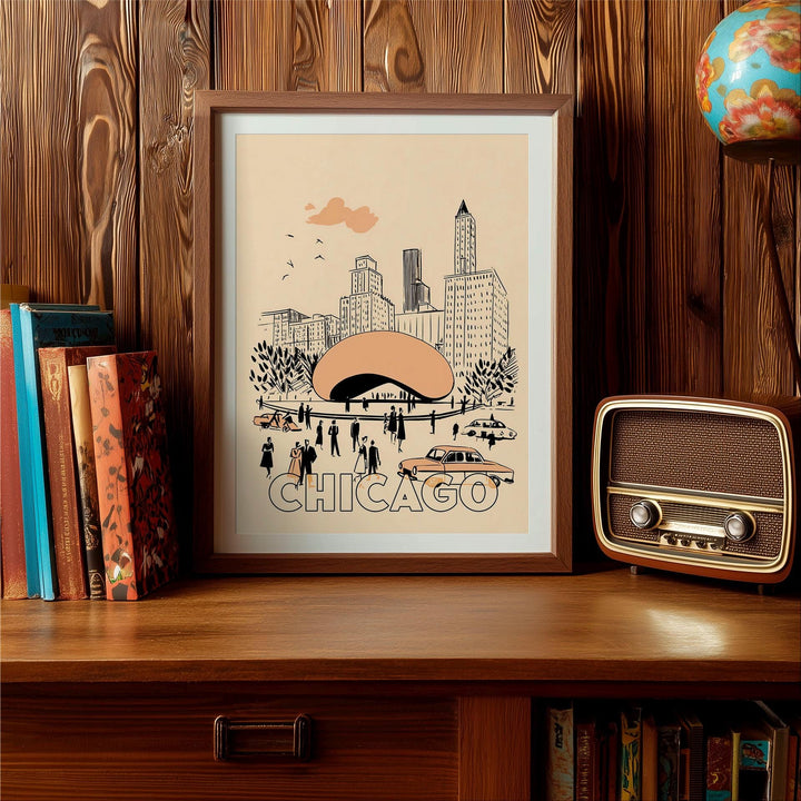 Chicago, Illinois Mid Century Travel Poster
